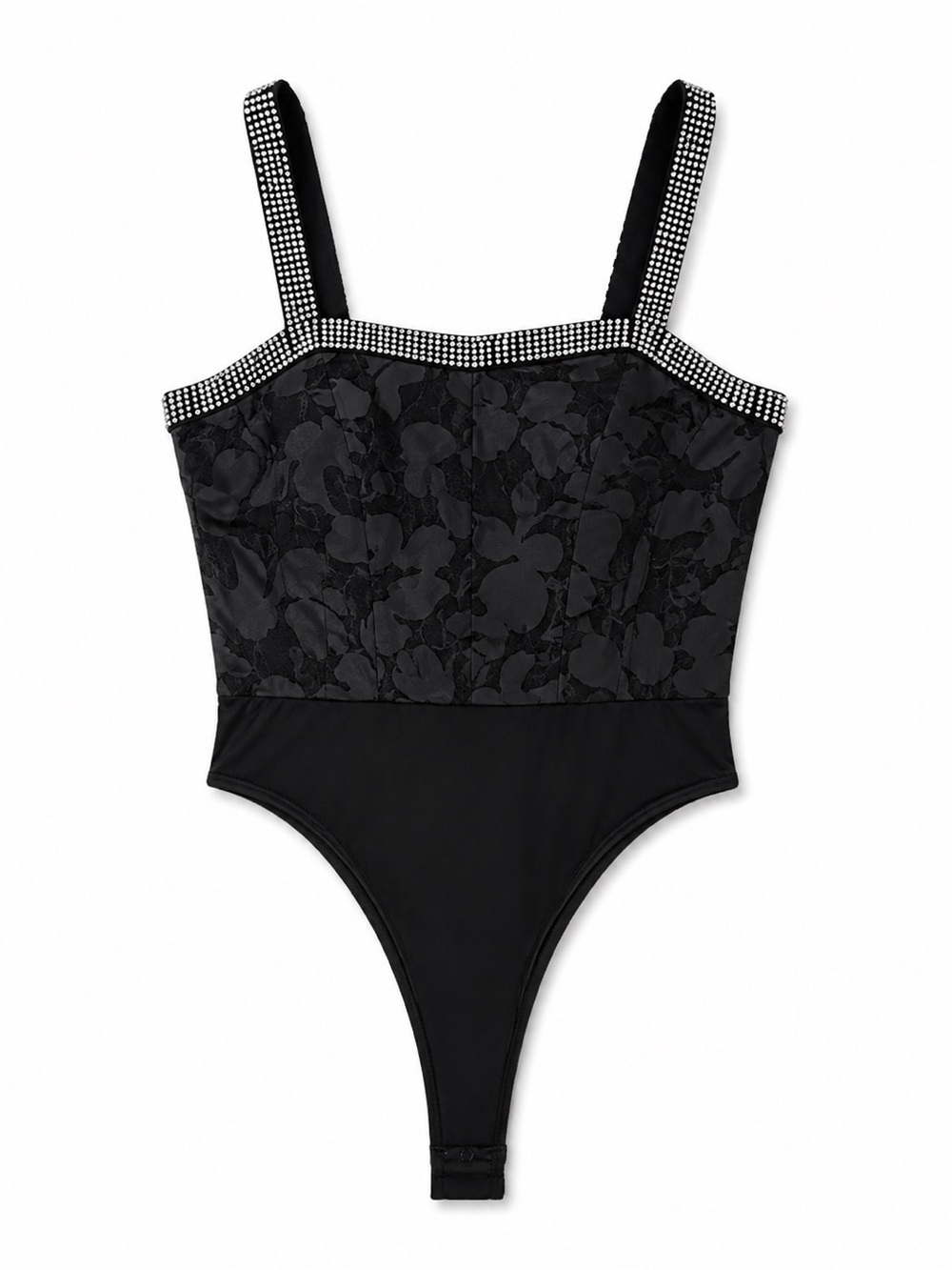 NASTY GAL BLACK FLORAL RHINESTONE BODYSUIT